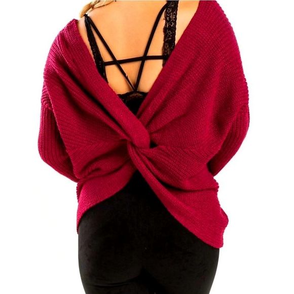Twist-back Burgundy Plus-size Sweater - Size 3X - Picture 1 of 5